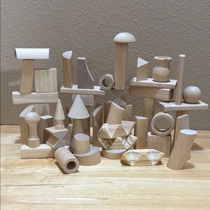 Natural Wooden Building Blocks Set. Lot of 50 blocks. Little over 1 1/2 pounds